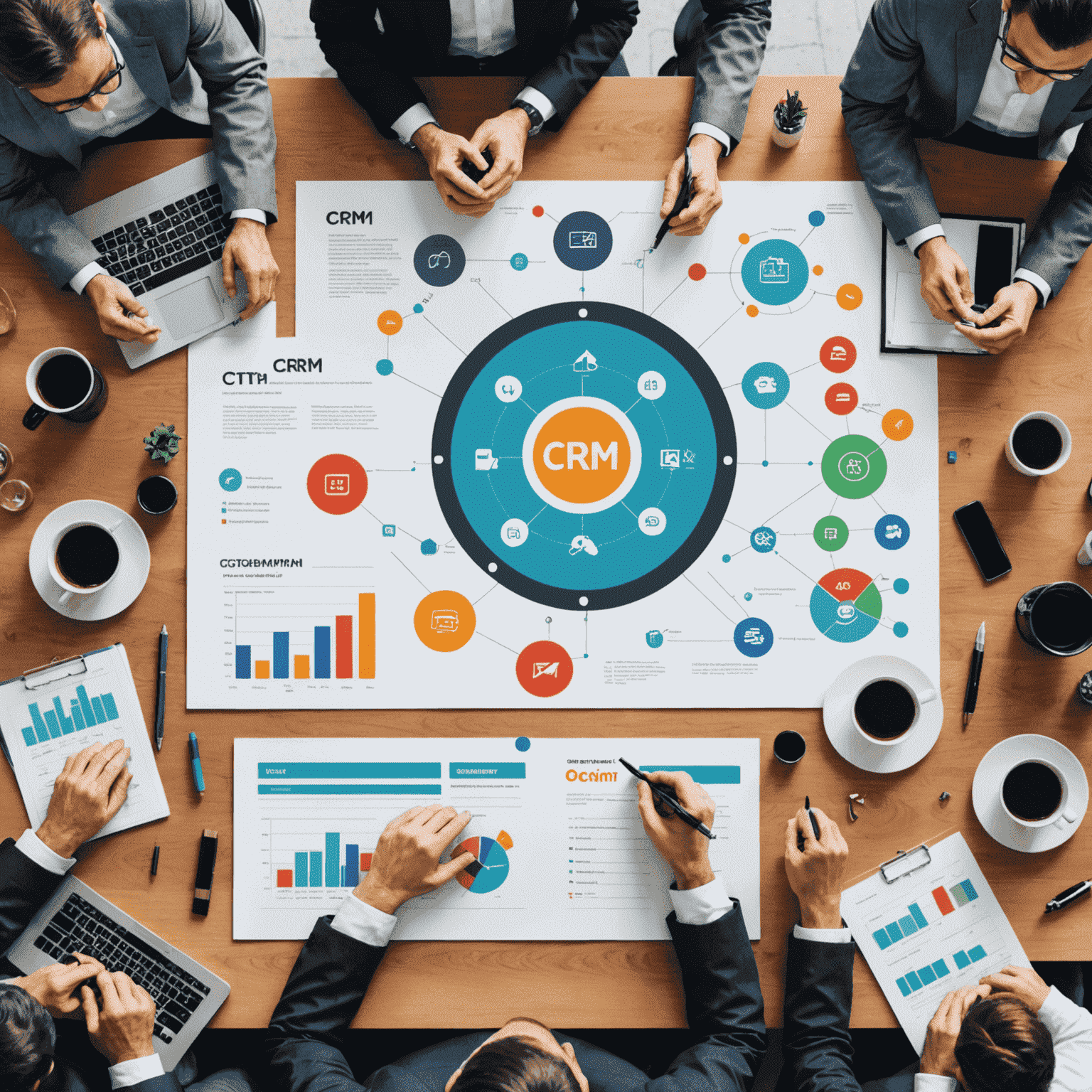 Verschiedene CRM-Lösungen für kleine Teams, dargestellt durch Symbole und Diagramme auf einem Bildschirm