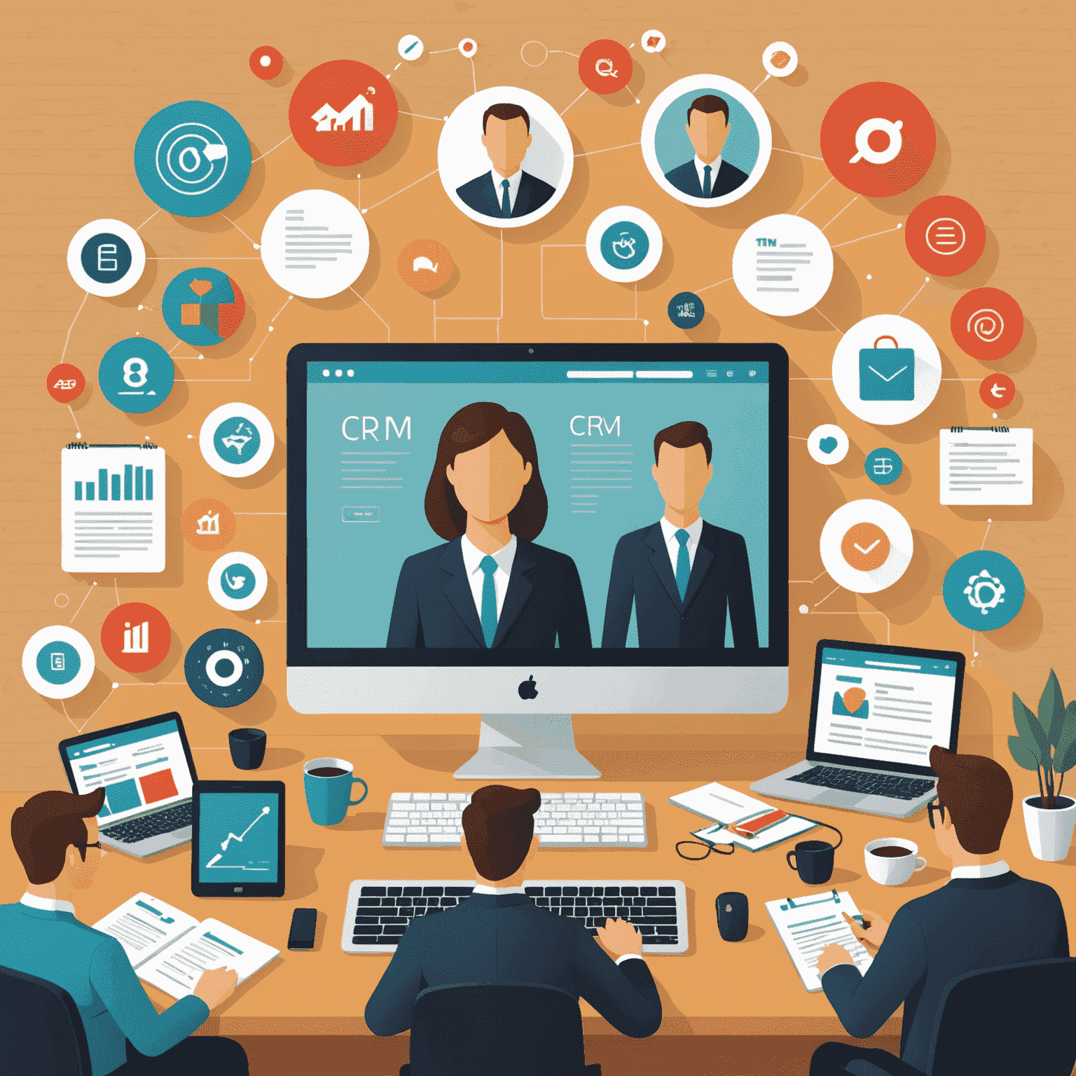 Team von Experten, die einem kleinen Unternehmen bei der CRM-Implementierung helfen